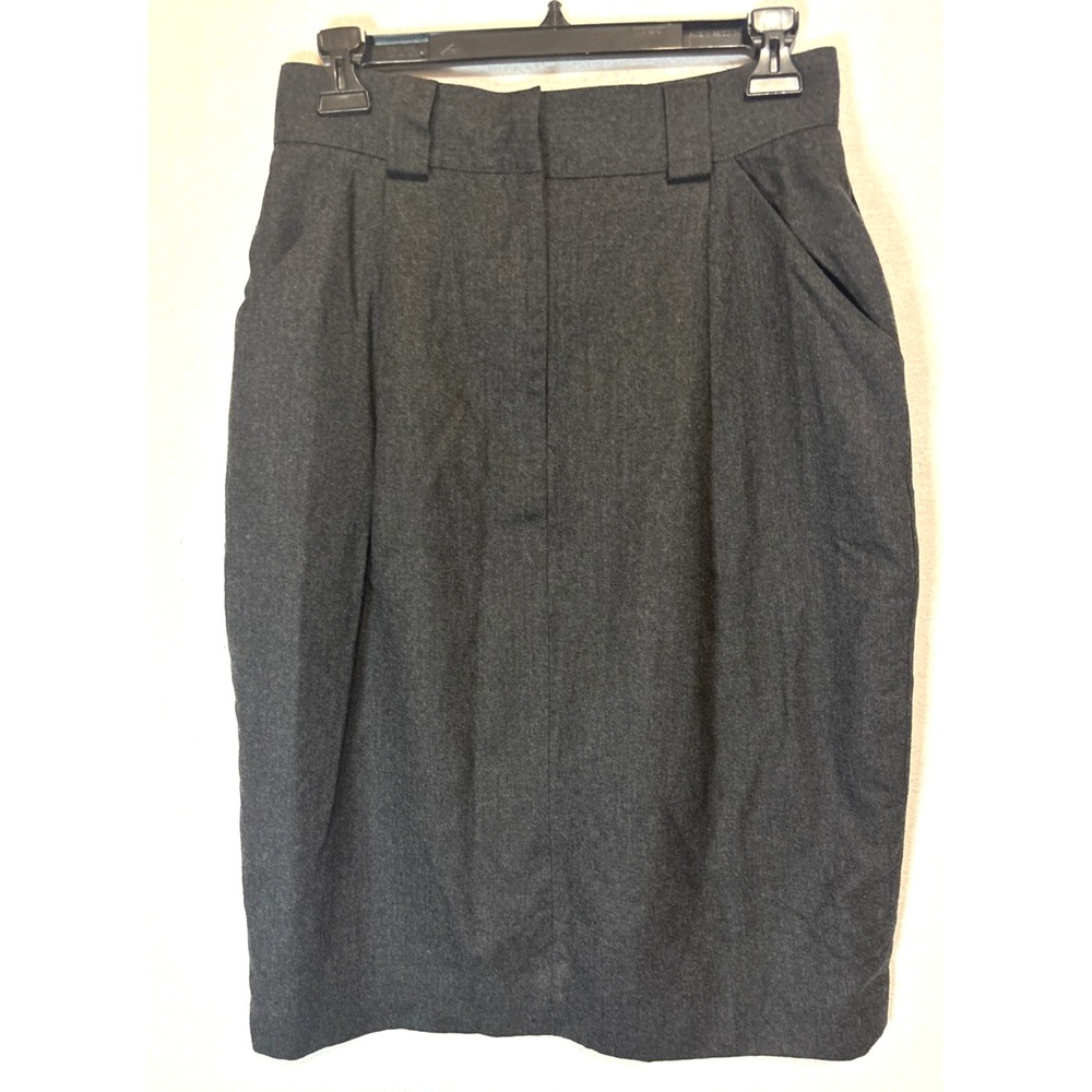Talbots Gray 100% Wool Pencil Skirt Zip Pleats Pockets Women's 10